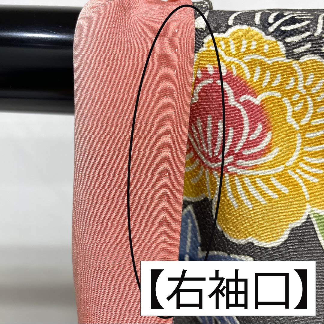 小紋 正絹 Sランク 身丈154cm 裄丈64cm 袷 薄黒色（うすぐろいろ） 京紅型 半衿付き 蝶 花 グレー系 1115007742222