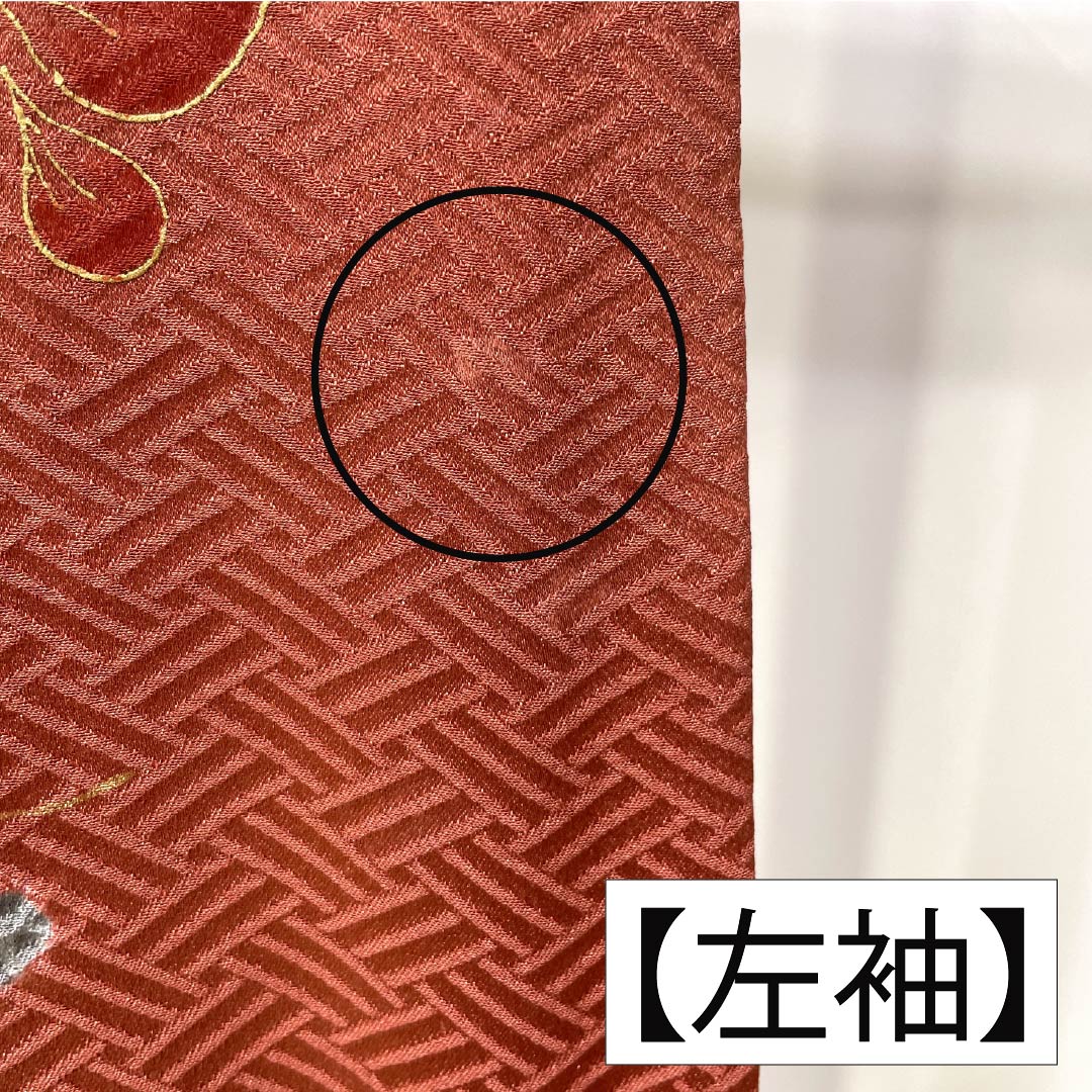 訪問着 正絹 Aランク 袷 身丈164cm 裄丈64.5cm 甚三紅色（じんざもみいろ） 京友禅 金駒刺繡 銀駒刺繍 絞り 蝶 赤系 1112007393412