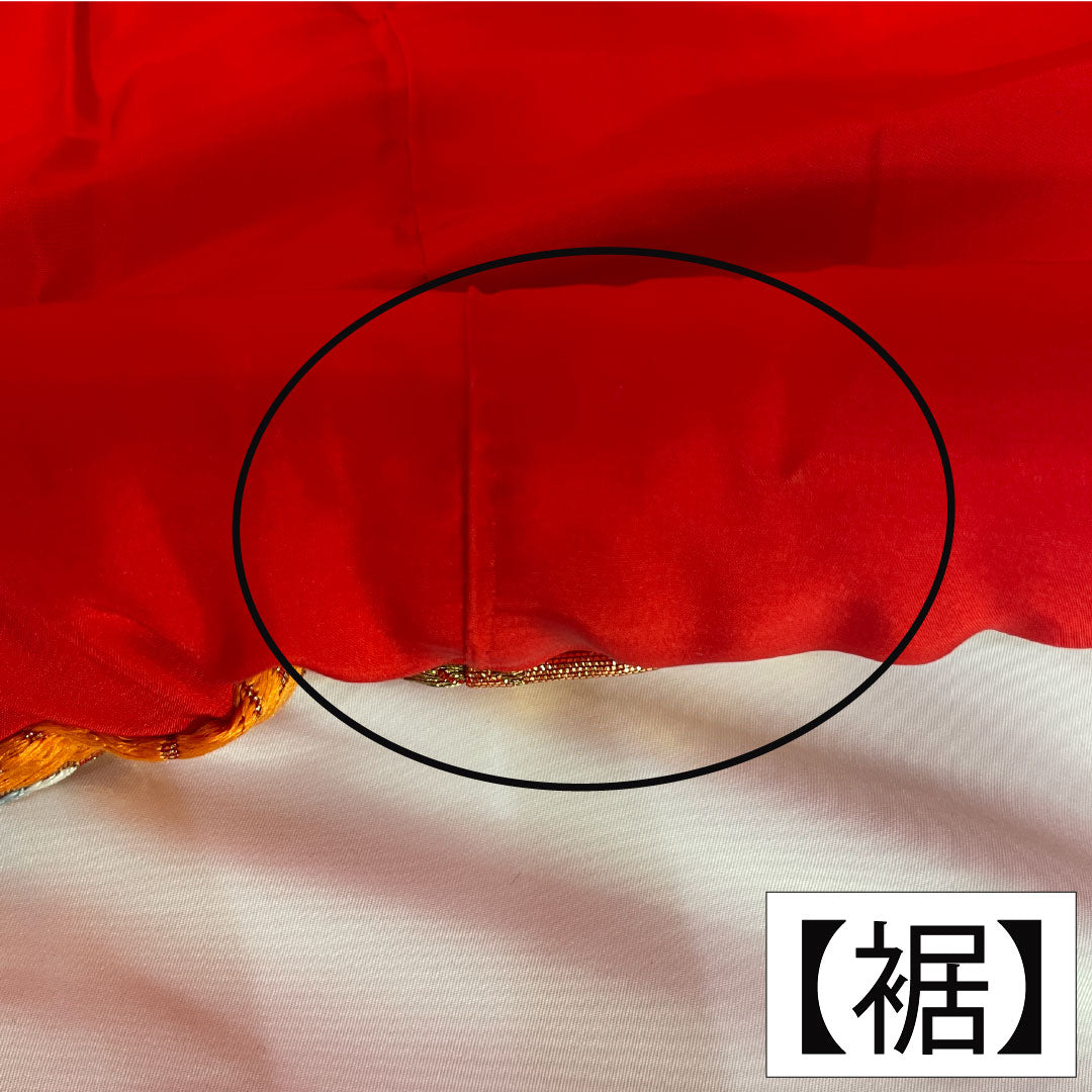 色打掛 正絹 Aランク 身丈184cm 裄丈60.5cm 唐織 蝶 草花模様 袷 朱系 1110001003916