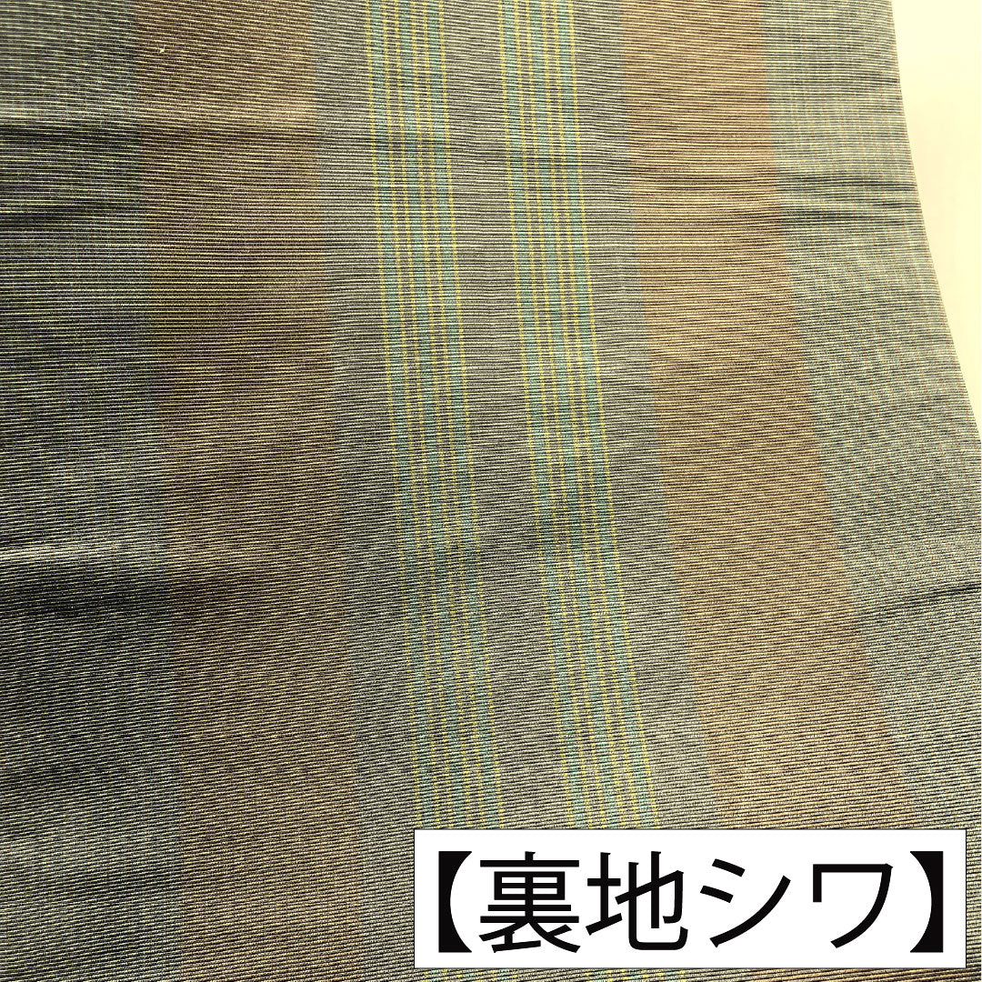 袋帯 ポリエステル Aランク 水玉模様 リバーシブル 縞 帯丈456cm 全通 カジュアル 茶系 1123016153414