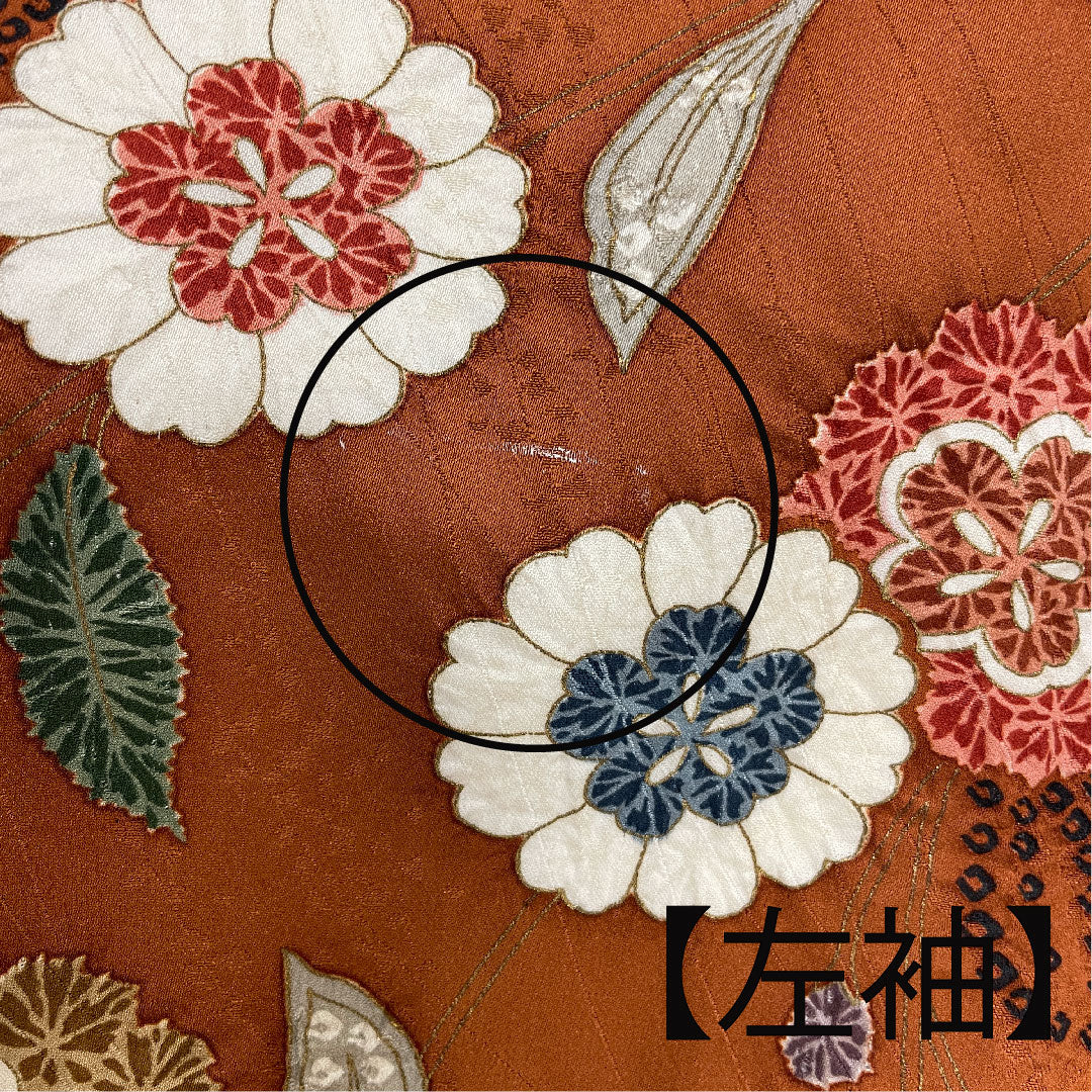 訪問着 袷 身丈158cm 裄丈64cm 絞り 草花模様 正絹 Bランク 茶系 1112001044314