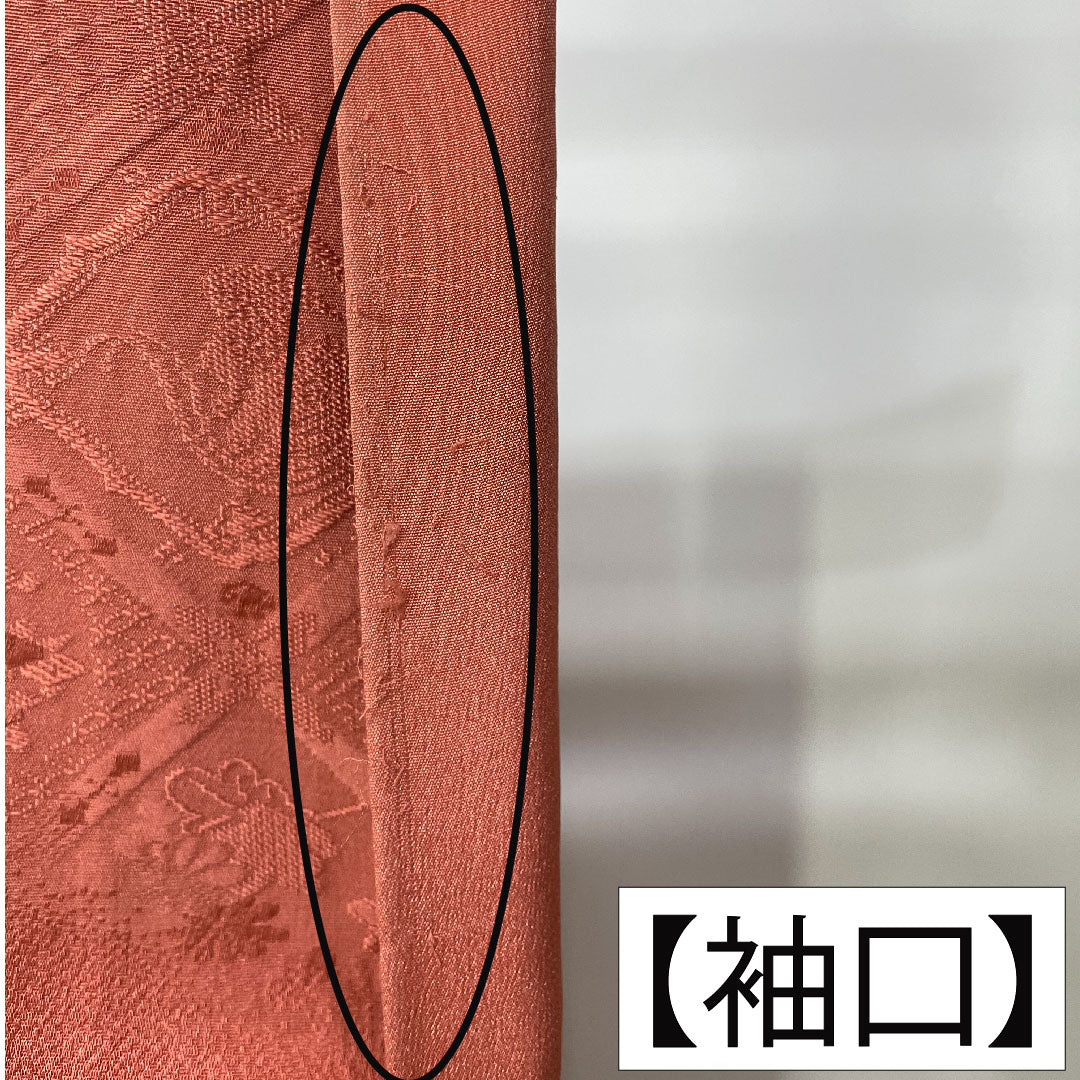 色無地 正絹 身丈160cm 裄丈66cm 中紅色（なかべにいろ） 一つ紋 中陰桔梗 袷 Aランク 朱系 1114001343416