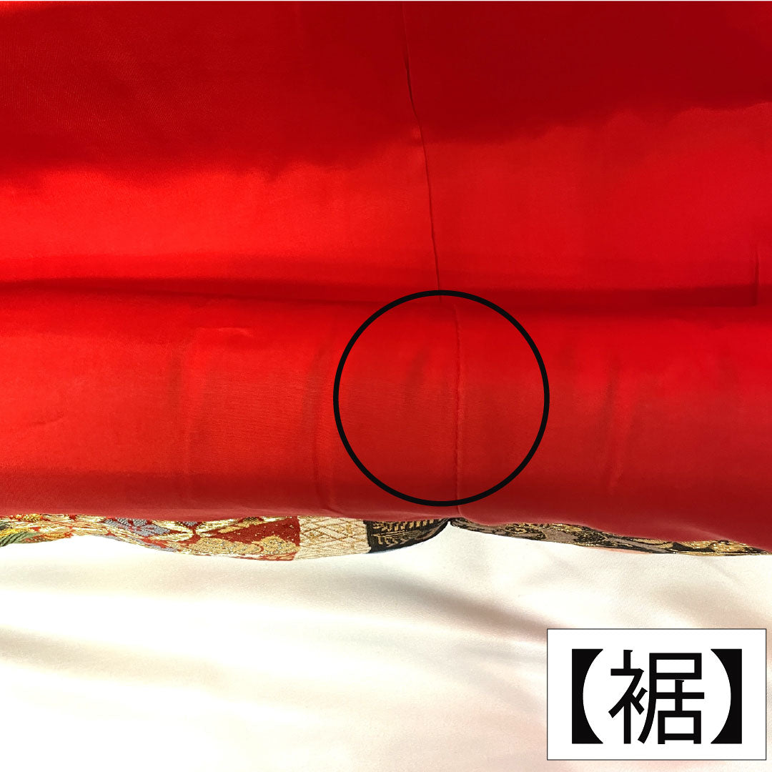 色打掛 正絹 Aランク 身丈190cm 裄丈67cm 唐織 御所車 蝶 青海波 袷 赤系 1110000913912