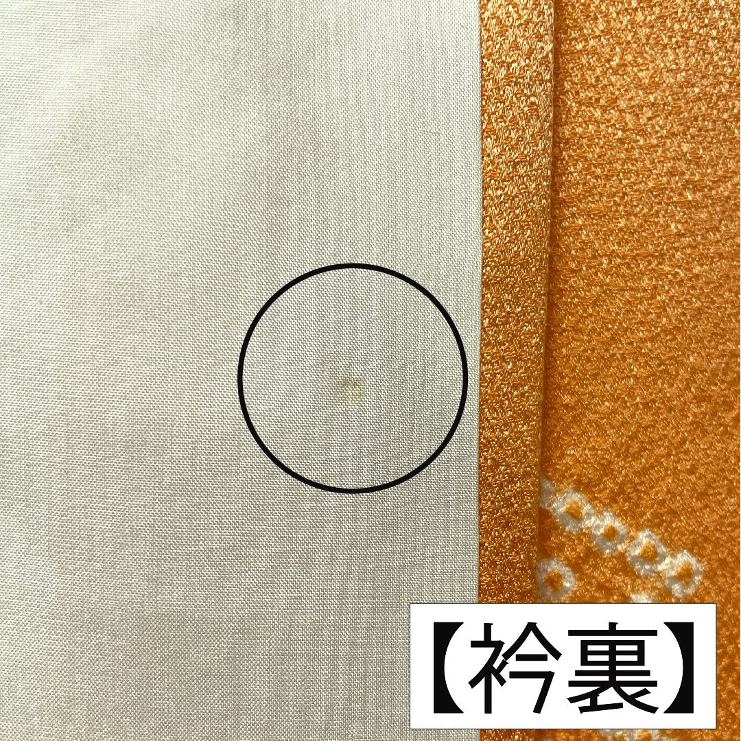 訪問着 正絹 袷 身丈154cm 裄丈64cm 朱華色（はねずいろ） 部分絞り 部分刺繡 菊 Aランク 橙系 1112005403226