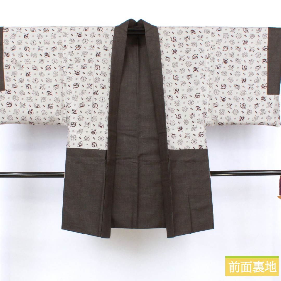 男物 正絹 Sランク 身丈143cm 裄丈67cm  亀甲模様 アンサンブル 袷 黒系 1119000942410