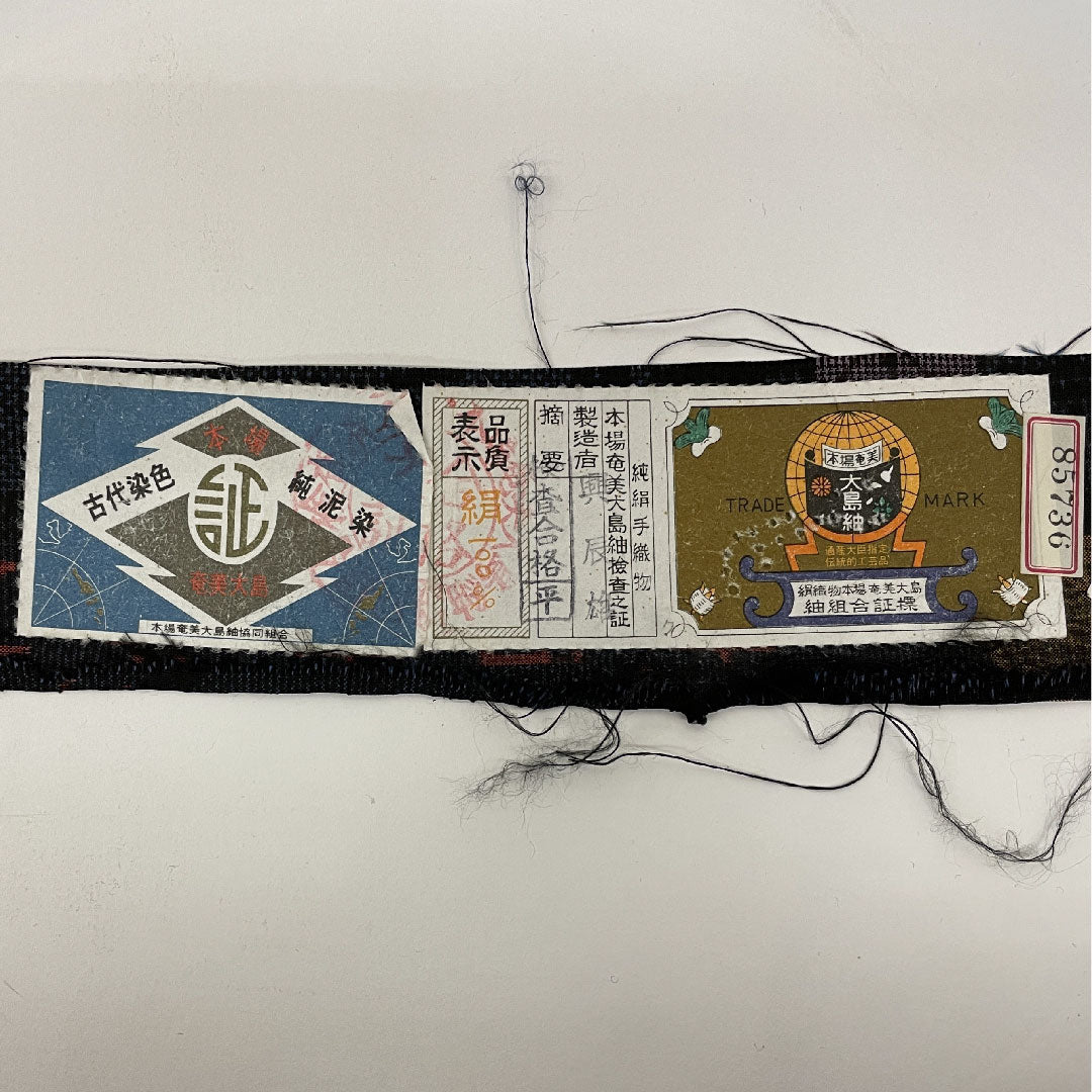 大島紬 身丈164cm 裄丈65cm 5マルキ 流水 色紙・花模様 正絹 Sランク 袷 紺系 1116000682318