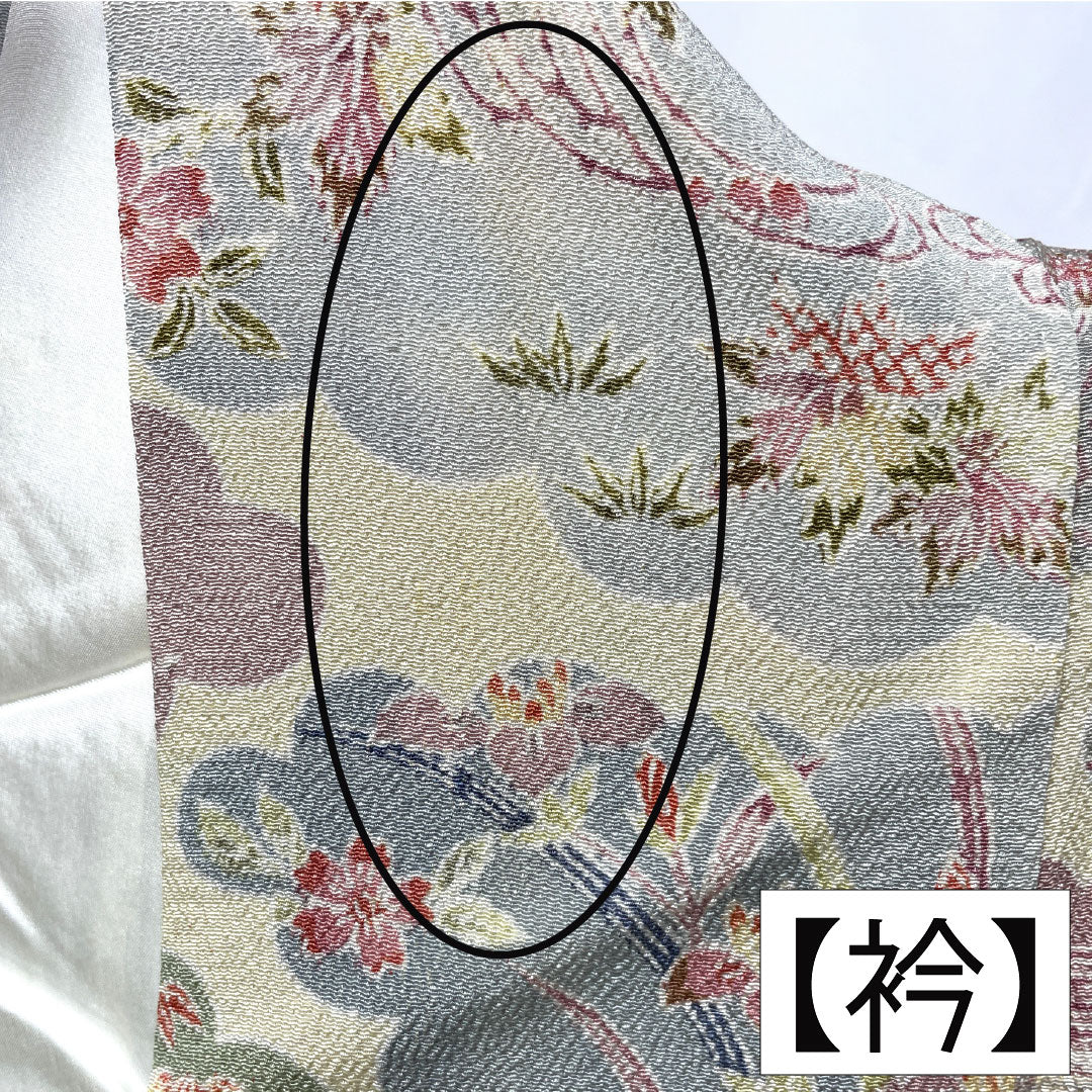 Komon silk, A-rank, length 156cm, sleeve length 58cm, single layer, pale yellow (usukihadairo), Kyoto Bingata, Chaya-Tsuji, cloud pattern, auspicious motif, cream-colored, product number 1115007593315