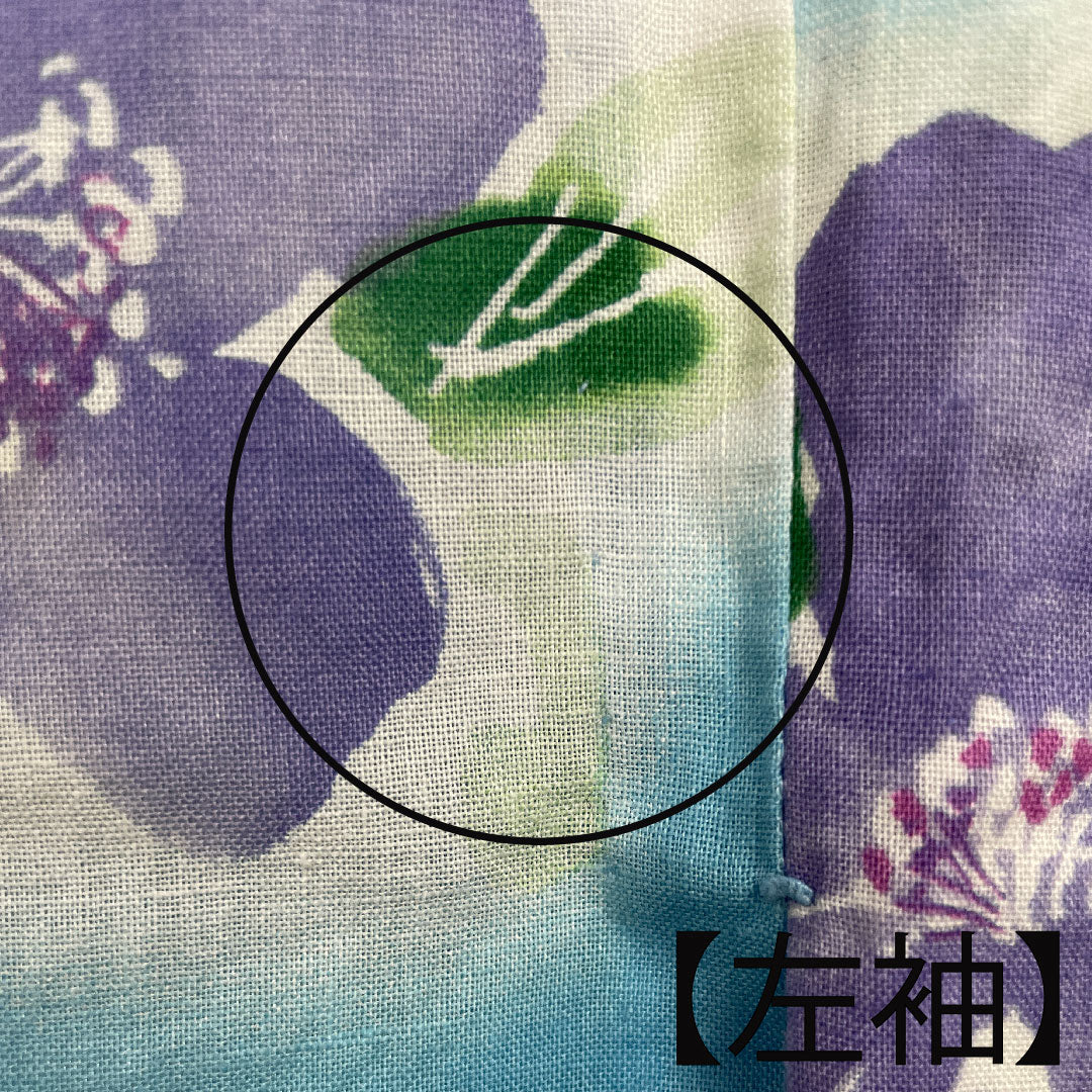 浴衣 浅縹色 花模様 木綿 Aランク 単衣 身丈166.5cm 裄丈64cm 青系 1118001083517