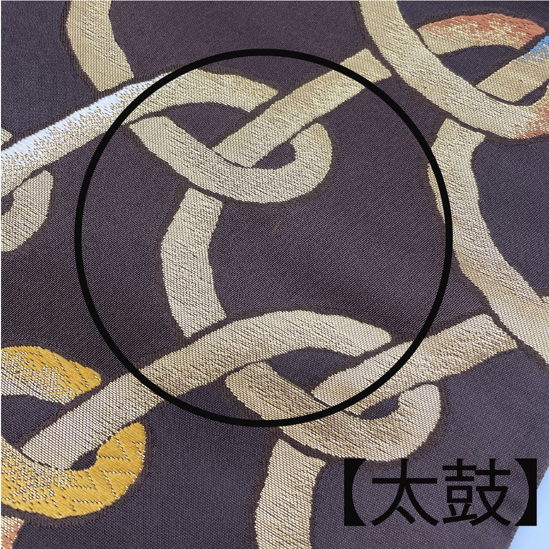 袋帯 輪繋ぎ 帯丈434cm 正絹 Bランク 六通 カジュアル 茶系 1123003884314