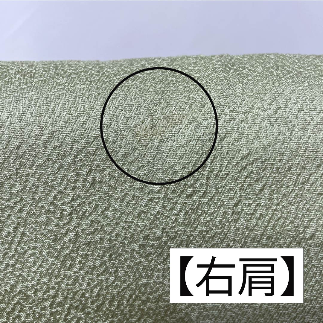 色無地 正絹 Aランク 身丈161.5cm 裄丈64cm 龍泉青瓷釉色（ロンチュエンチンツーユースーいろ） 一つ紋 細中陰五三桐 ちりめん 袷 緑系 1114002513419