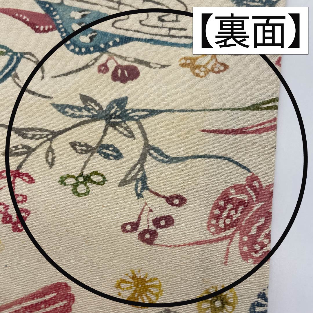 Nagoya Obi, Pure Silk, Grade A, Off-White, Kyoto Bingata Floral Pattern, Toyama, 340cm Long, Full Length, Casual, Cream, Product Number: 1124009233315, Nagoya Style