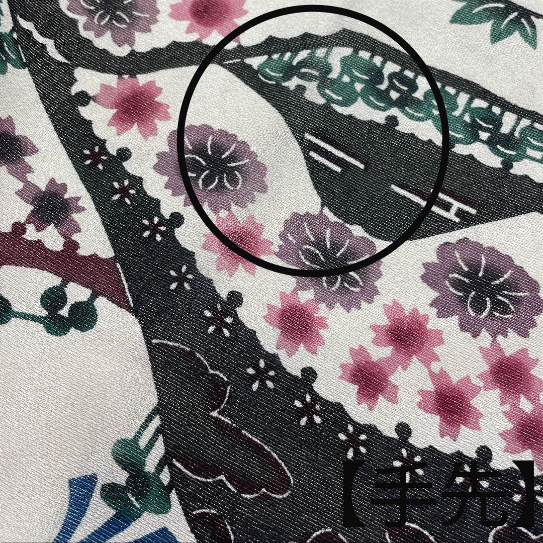 袋帯 生成り色（きなりいろ） 遠山 桜 紅葉 帯丈452cm 正絹 Aランク 全通 カジュアル クリーム系 1123005373415