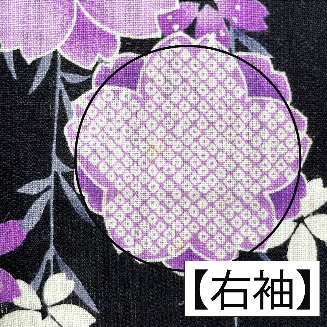 浴衣 綿麻 身丈165cm 裄丈69cm Aランク 単衣 黒系 しだれ桜 綿麻 1118006043510