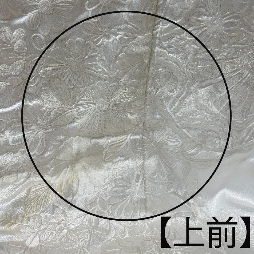 白無垢 身丈197cm  刺繡 花車 草花模様 ポリエステル Bランク 袷 白系 1110000524911