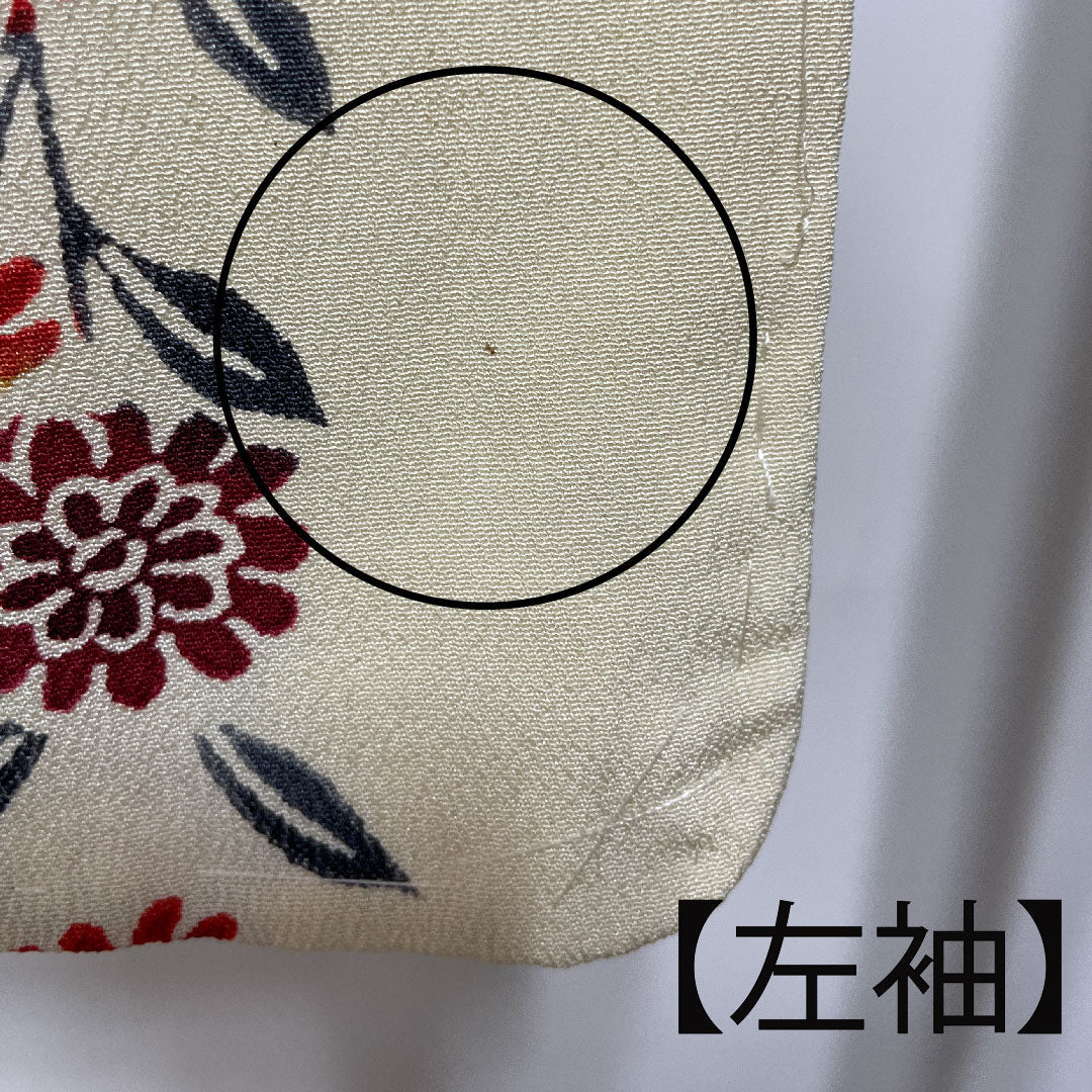 訪問着 袷 身丈159cm 裄丈62.5cm 鳥の子色 京紅型 草花模様 正絹 Aランク クリーム系 1112001943315