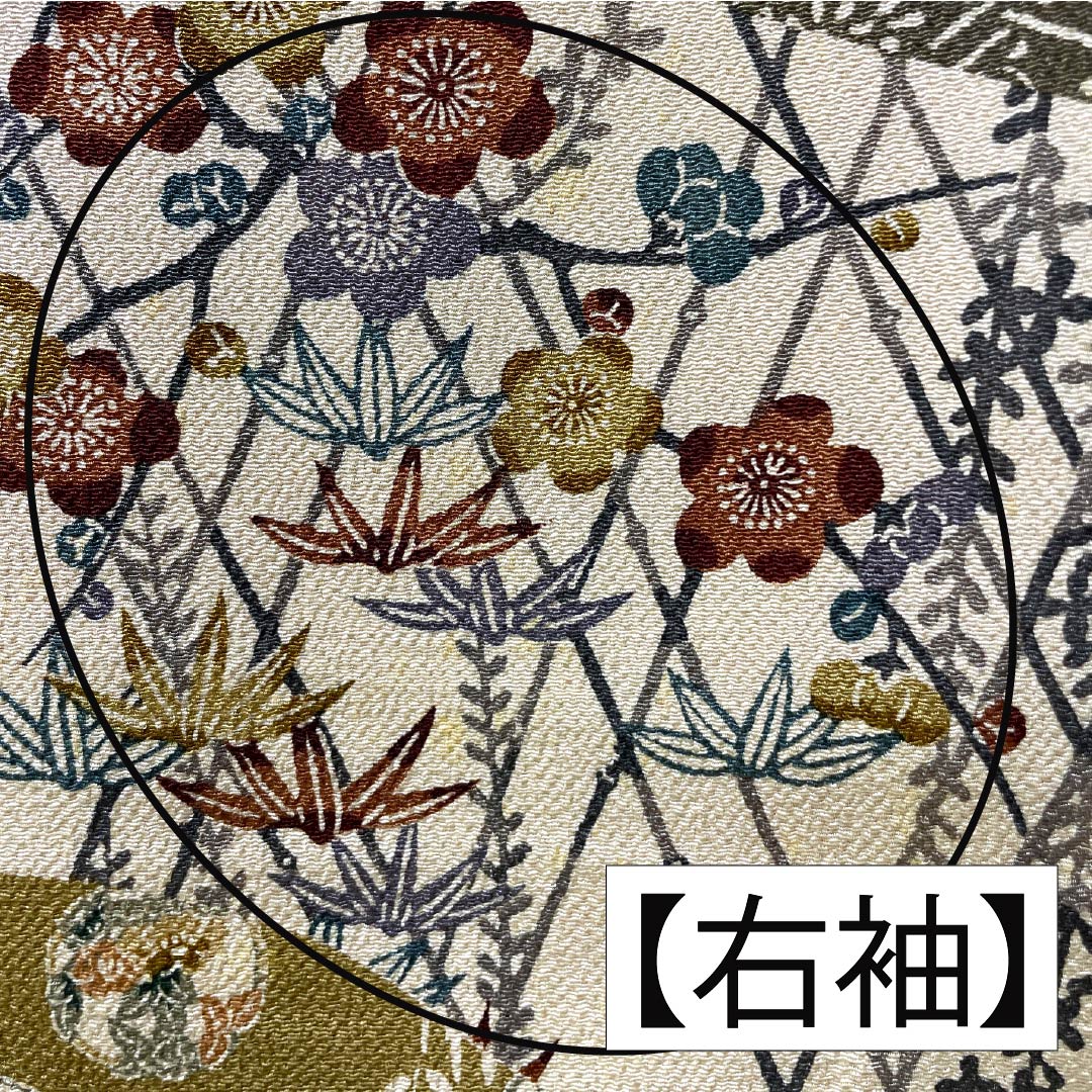 訪問着 正絹 Aランク 袷 身丈164cm 裄丈68cm 胡桃色（くるみいろ） 京紅型 吉祥文様 割付文様 古典柄 しつけ糸付き ベージュ系 1112006713425