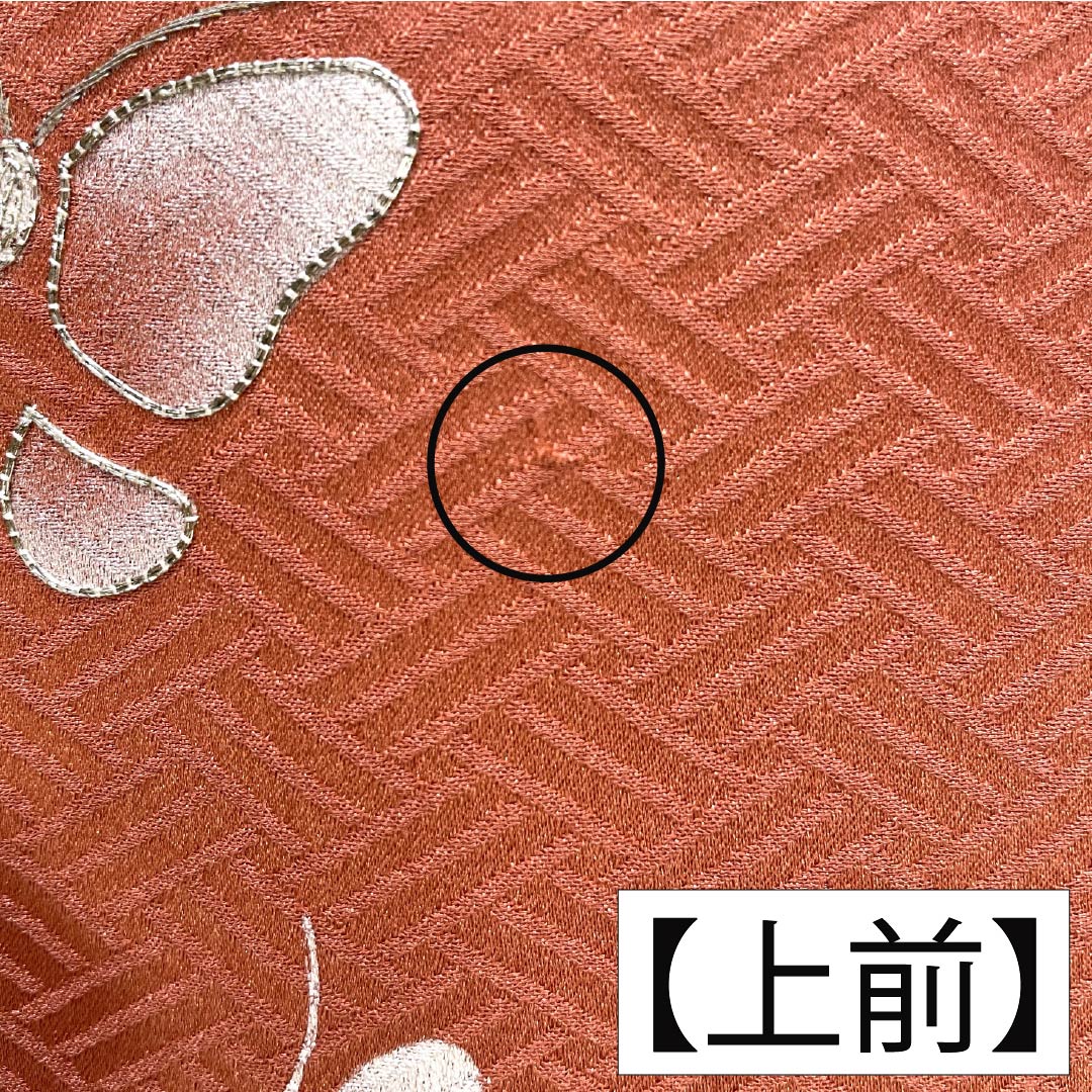 訪問着 正絹 Aランク 袷 身丈164cm 裄丈64.5cm 甚三紅色（じんざもみいろ） 京友禅 金駒刺繡 銀駒刺繍 絞り 蝶 赤系 1112007393412