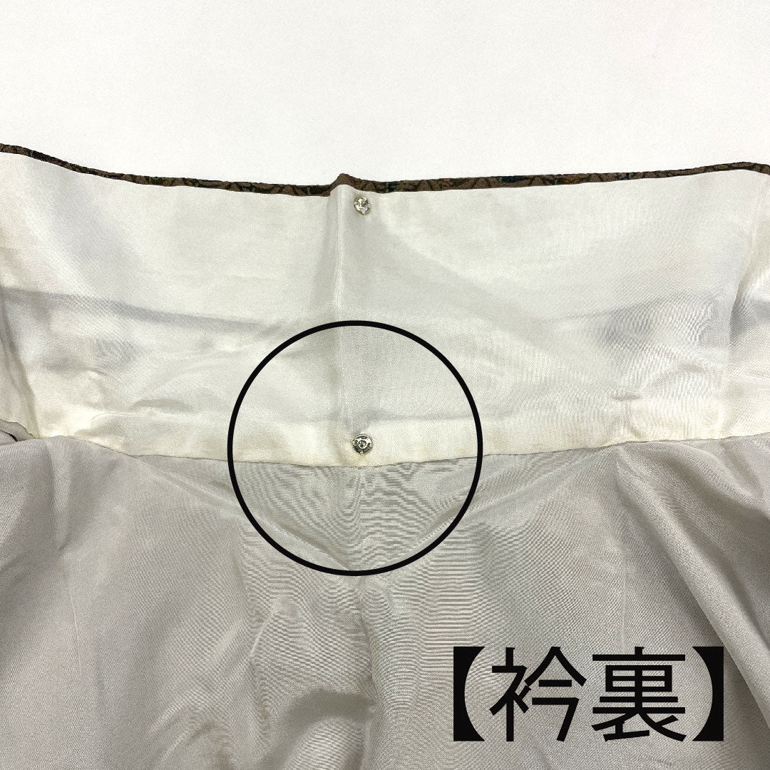 小紋 身丈162cm 裄丈63cm 袷  南部幸雄 籠目に野菜模様 正絹 Aランク 茶系 1115000603314