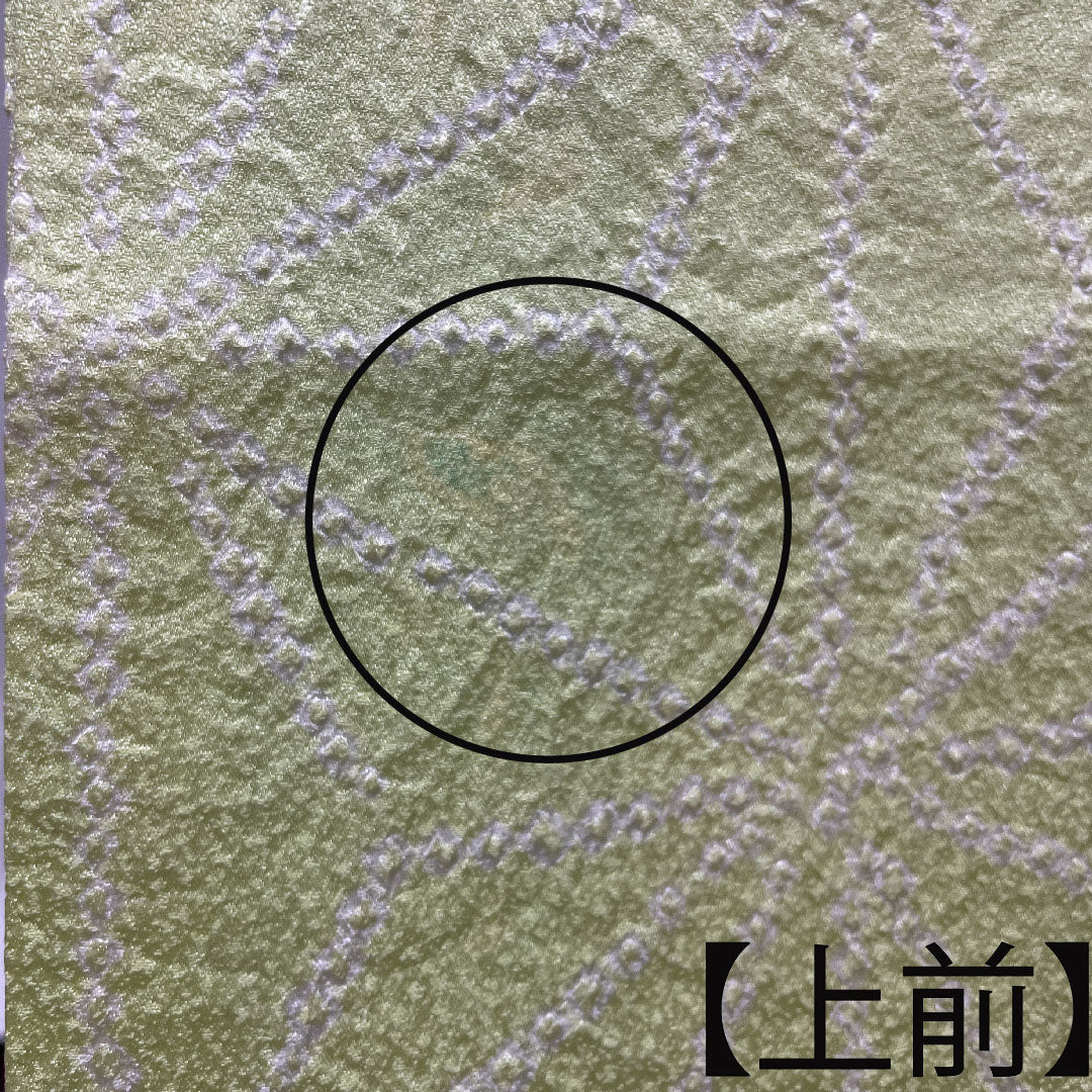 Homongi, pure silk, lined, length 162.5cm, sleeve length 62cm, young bud color, embroidery, tie-dye, hemp leaf, A rank, green, 1112003433419