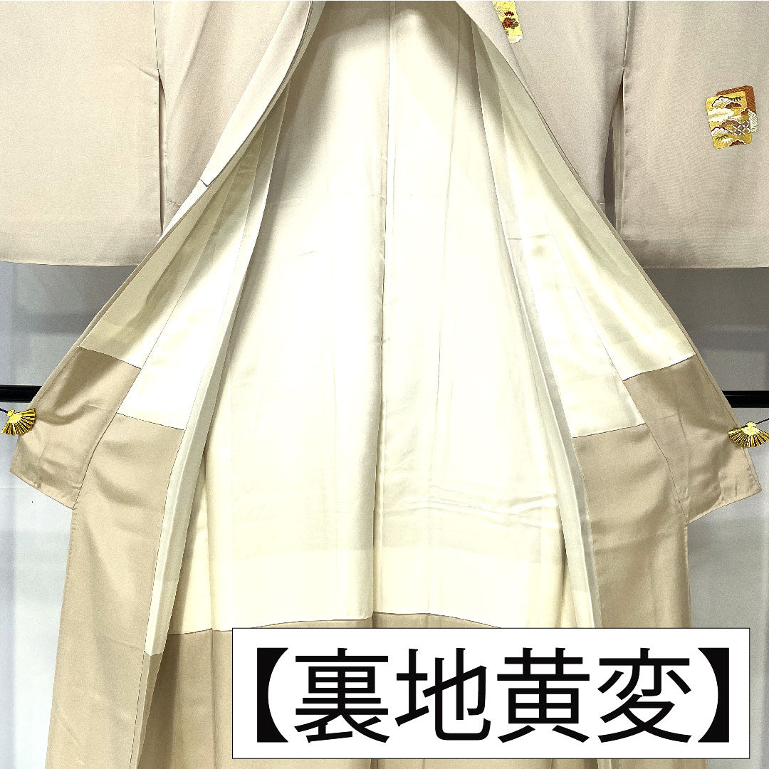 訪問着 正絹 袷 身丈167.5cm 裄丈66.5cm 生成り色（きなりいろ） 京友禅 吉祥文様 付下げ Aランク グレー系 1112005703522