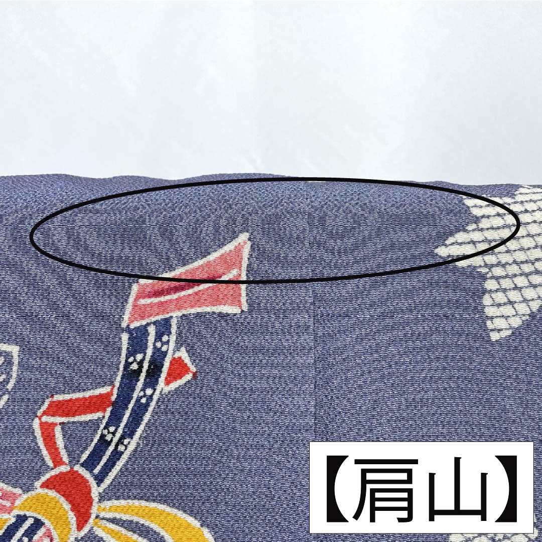 小紋 正絹 身丈152.5cm 裄丈62cm 袷 江戸納戸色（えどなんどいろ） 型染 紅型調 熨斗 椿 Bランク 青系 1115005604217