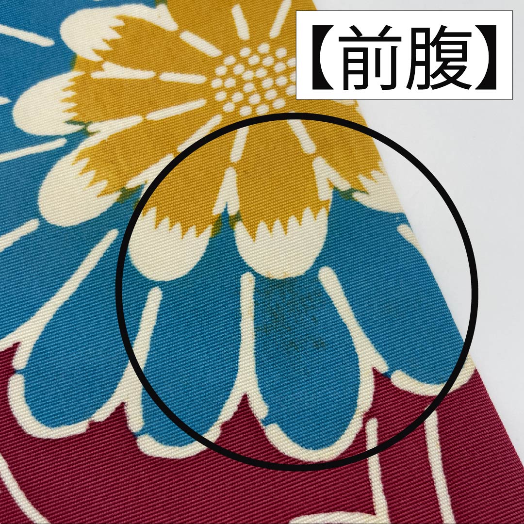 名古屋帯 胭脂紅色（えんじこういろ） 京紅型 花唐草 帯丈345cm 正絹 Bランク 全通 カジュアル 紫系 1124006644320 名古屋仕立て