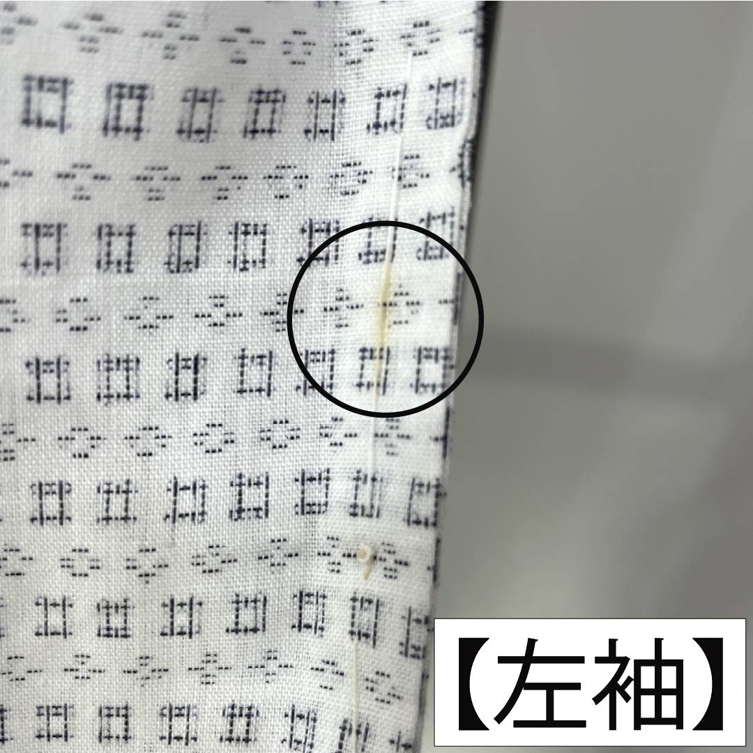 夏物 綿麻 男物 Bランク 身丈149cm 裄丈69cm 絣柄 紗 白系 1132006464411
