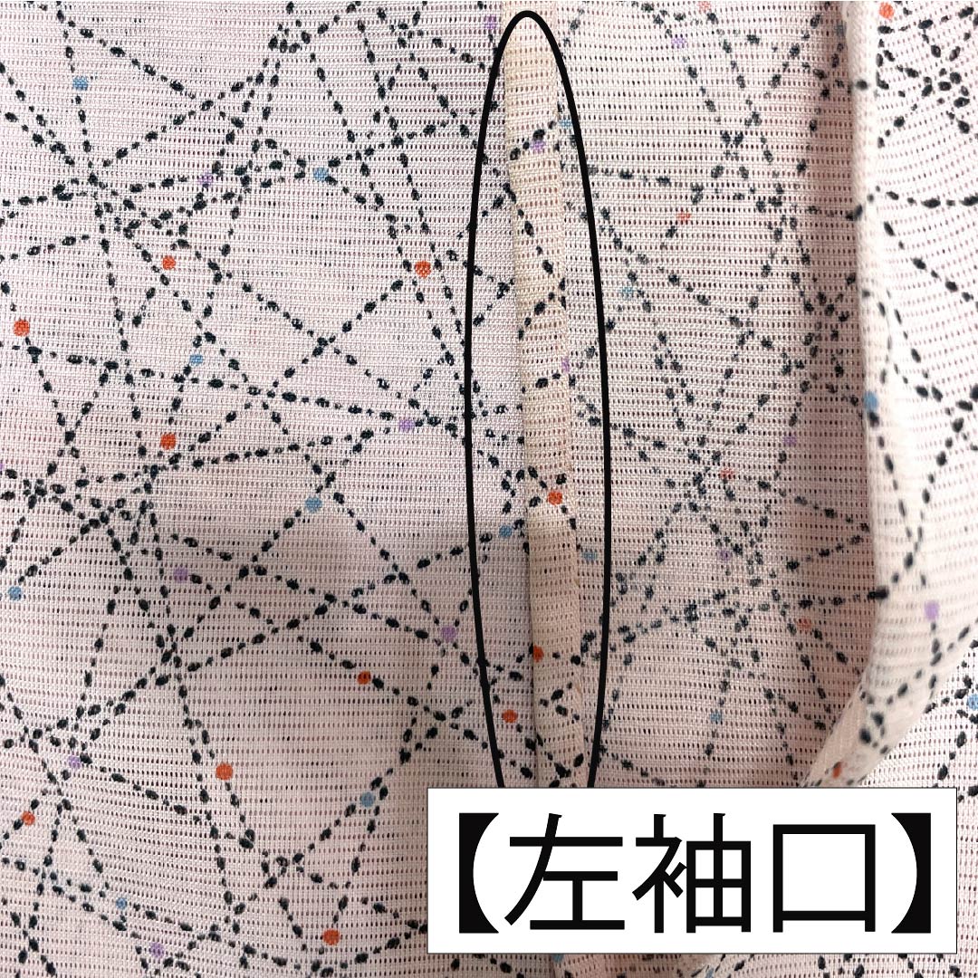 夏物 ポリエステル 小紋 身丈159.5cm 裄丈64cm 曙色（あけぼのいろ） 点 線 洗える着物 絽 Bランク ピンク系 1132002464313