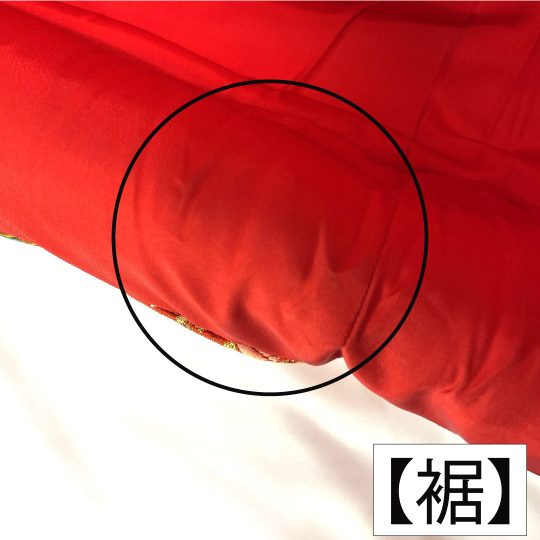 色打掛 正絹 Aランク 身丈190cm 裄丈67cm 唐織 御所車 蝶 青海波 袷 赤系 1110000913912
