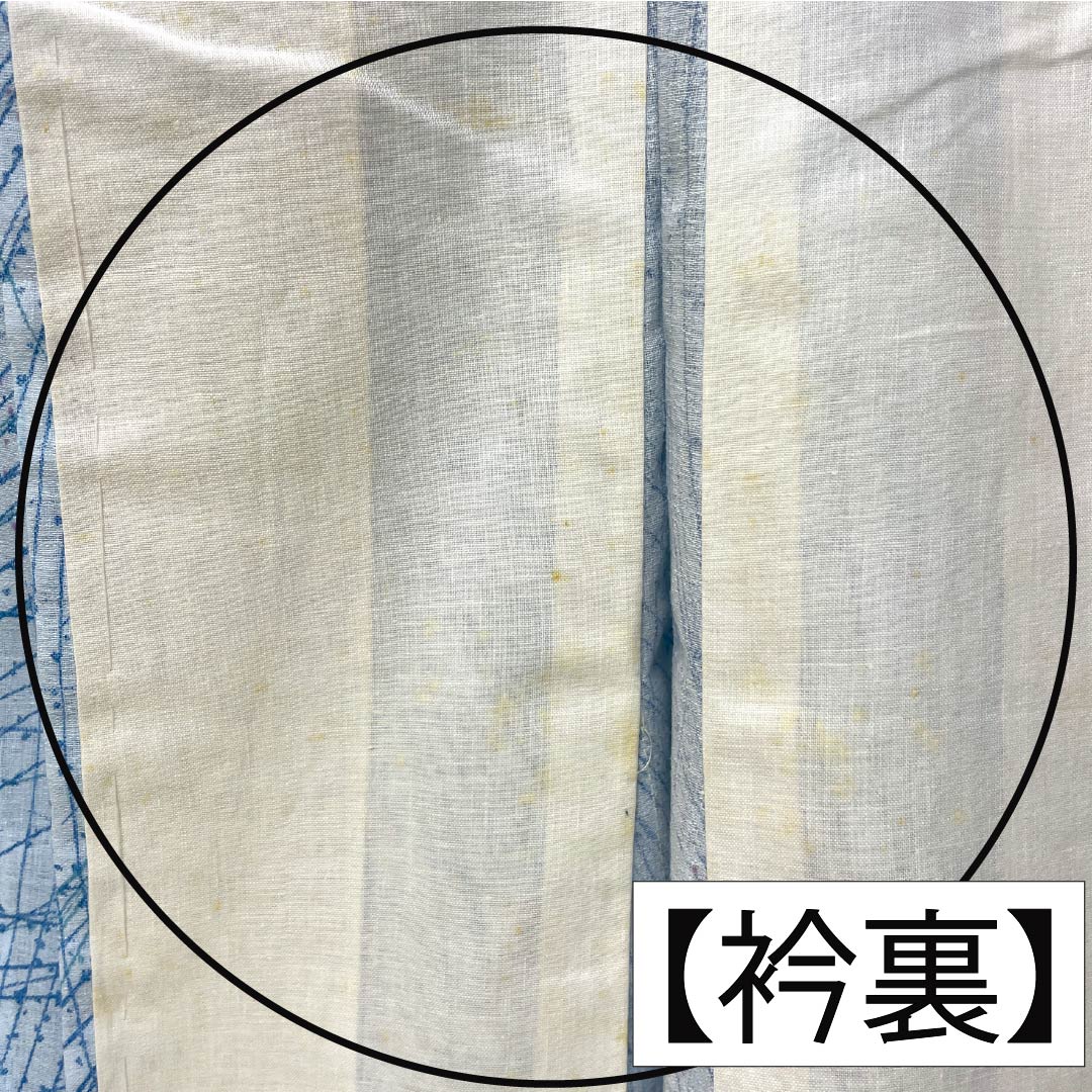 夏物 木綿 小紋 Bランク 身丈156cm 裄丈62cm 蟹鳥染色（かにとりぞめいろ） 抽象模様 紗 水色系 1132004404324