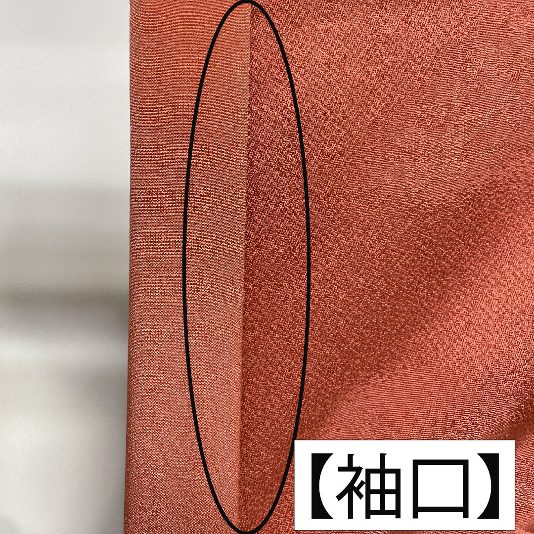 色無地 正絹 身丈160cm 裄丈66cm 中紅色（なかべにいろ） 一つ紋 中陰桔梗 袷 Aランク 朱系 1114001343416