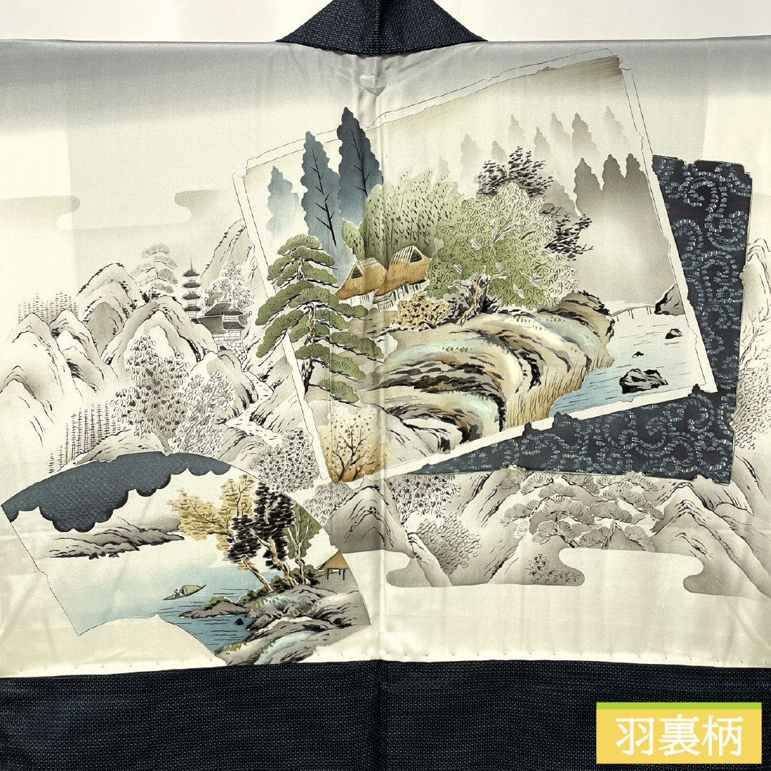 男物 正絹 Sランク 身丈139cm 裄丈66.5cm 大島紬 100亀甲 袷 紺系 1119001752318