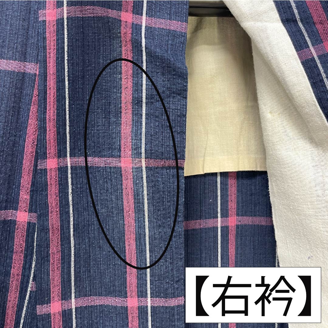 浴衣 木綿 身丈154cm 裄丈65cm Bランク 単衣 紺系 印度藍色（いんどあいいろ） しじら織 格子 1118005624218