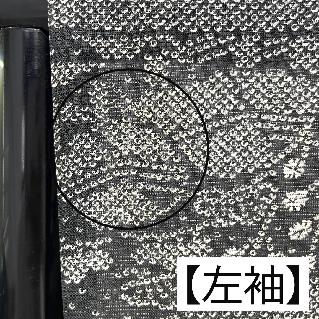 夏物 ポリエステル 小紋 Aランク 身丈161.5cm 裄丈66cm 風景模様 洗える着物 絽 黒系 1132005153410