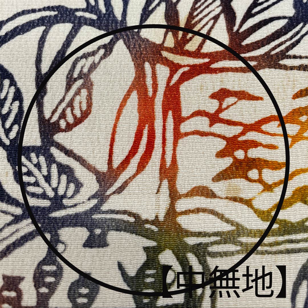 名古屋帯 生成り色 京紅型 草花模様 建物模様 帯丈340cm 正絹 Bランク 全通 カジュアル 白系 1124004834311  開き仕立て