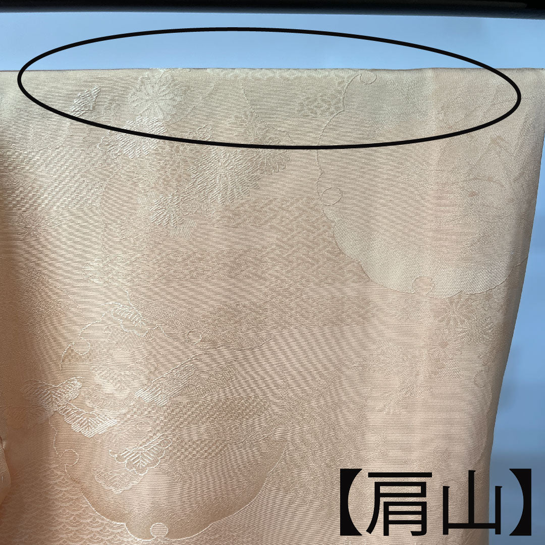 色無地 正絹 肌色 吉祥文様 五三桐  身丈161.5cm 裄丈66cm 袷  Aランク 橙系 1114000903426