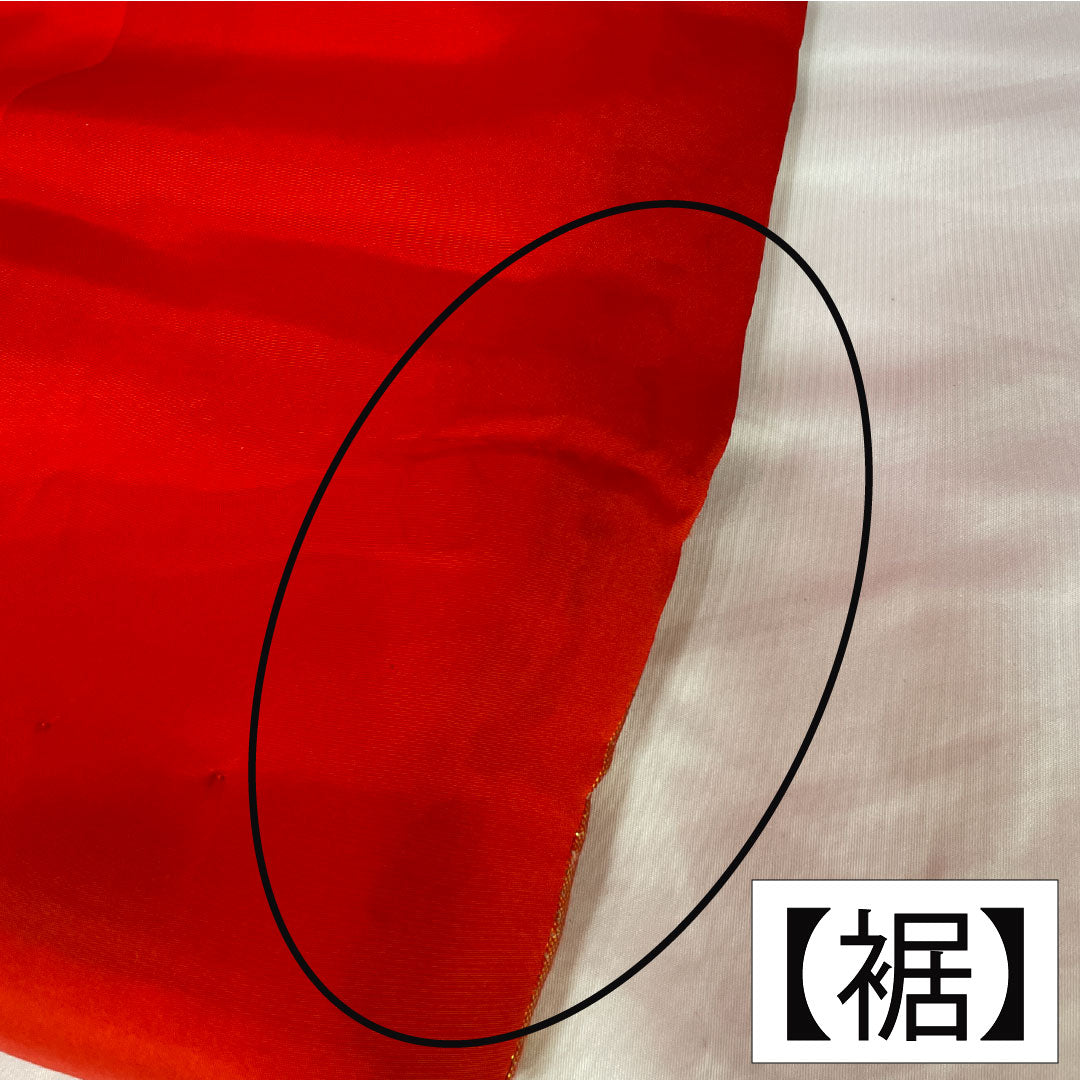 色打掛 正絹 Bランク 身丈195cm 裄丈69cm 唐織 鶴 鳳凰 花車 華文 袷 朱系 1110001034916