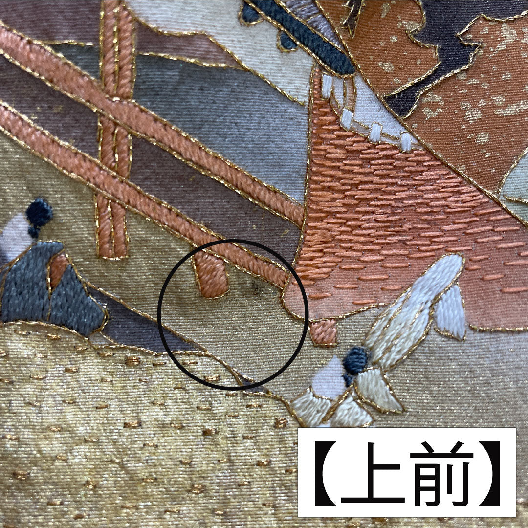 色留袖 正絹 身丈163cm 裄丈64cm 袷 白練色（しろねりいろ） 京友禅 刺繍 時代人物風景模様 一つ紋 三つ柏 パールトーン加工 Aランク ベージュ系 1111001493425