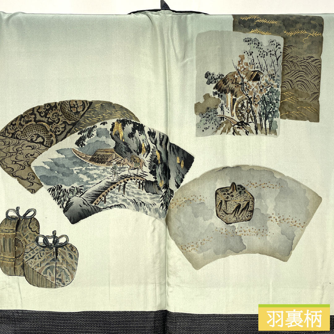 Men's Pure Silk A-Rank Kimono, Length 139cm, Sleeve Length 67.5cm, Oshima Tsumugi 100 Tortoiseshell Weave, Lined, Gray, with Basting Threads, Product Number: 1119001793322