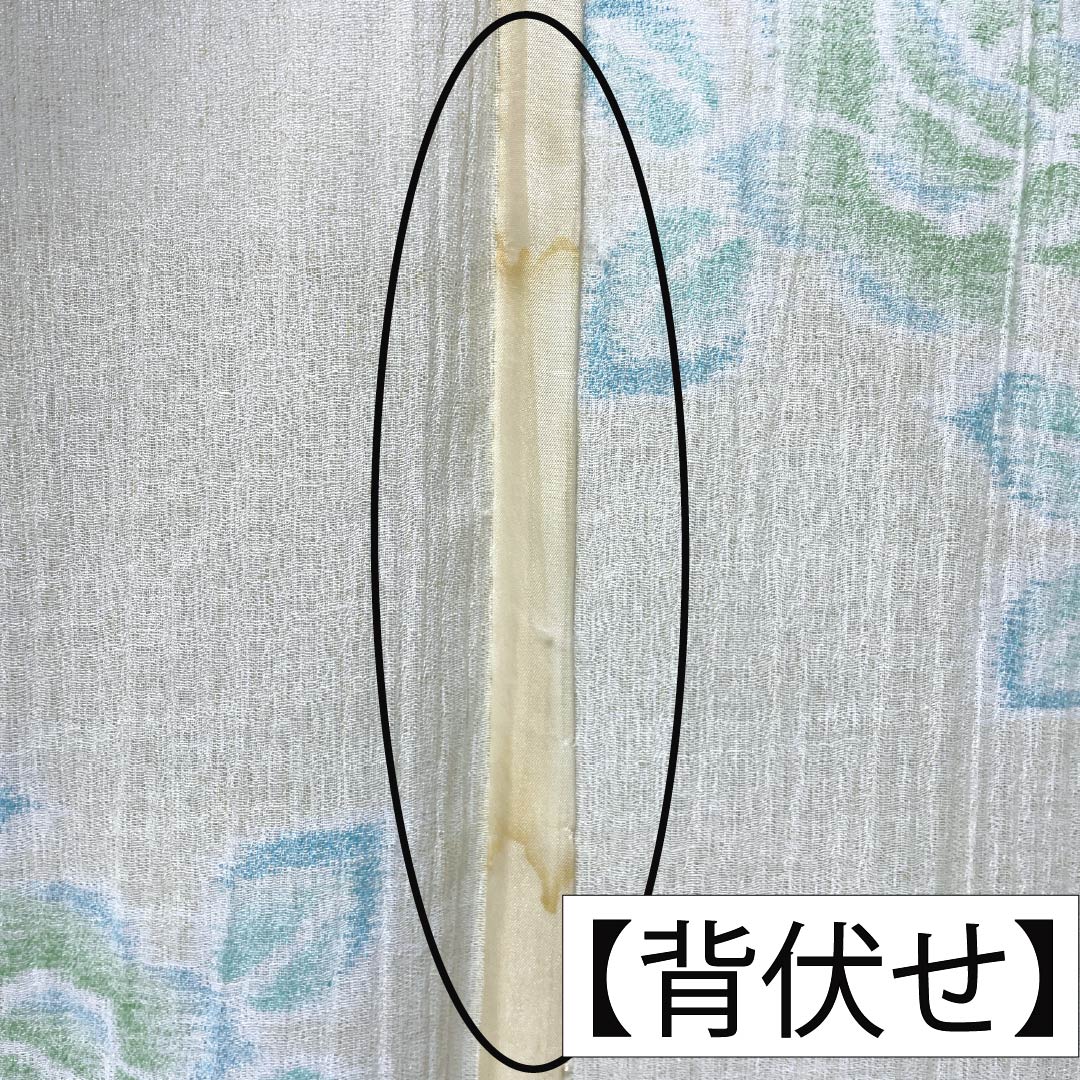 夏物 ポリエステル 紬 Aランク 身丈152.5cm 裄丈62cm 牙黄色（げおういろ） 薔薇 縮風 紗 黄系 1132006333223