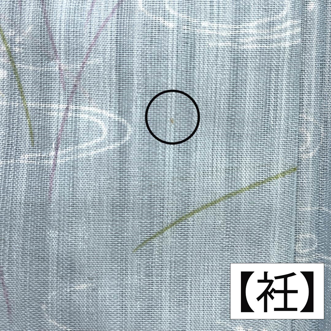 夏物 ポリエステル 小紋 身丈153cm 裄丈62.5cm 瓶覗色（かめのぞきいろ） 流水 秋草 洗える着物 紗 Aランク 水色系 1132002313224