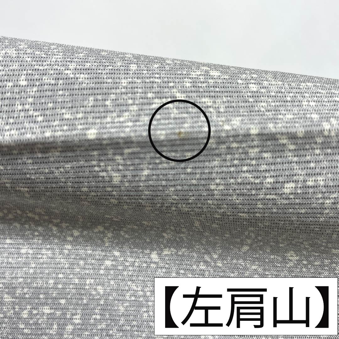 夏物 正絹 小紋 Aランク 身丈156cm 裄丈65.5cm 銀灰色（ぎんかいしょく） タタキ染 一つ紋 丸に上り藤 絽 グレー系 1132006423322