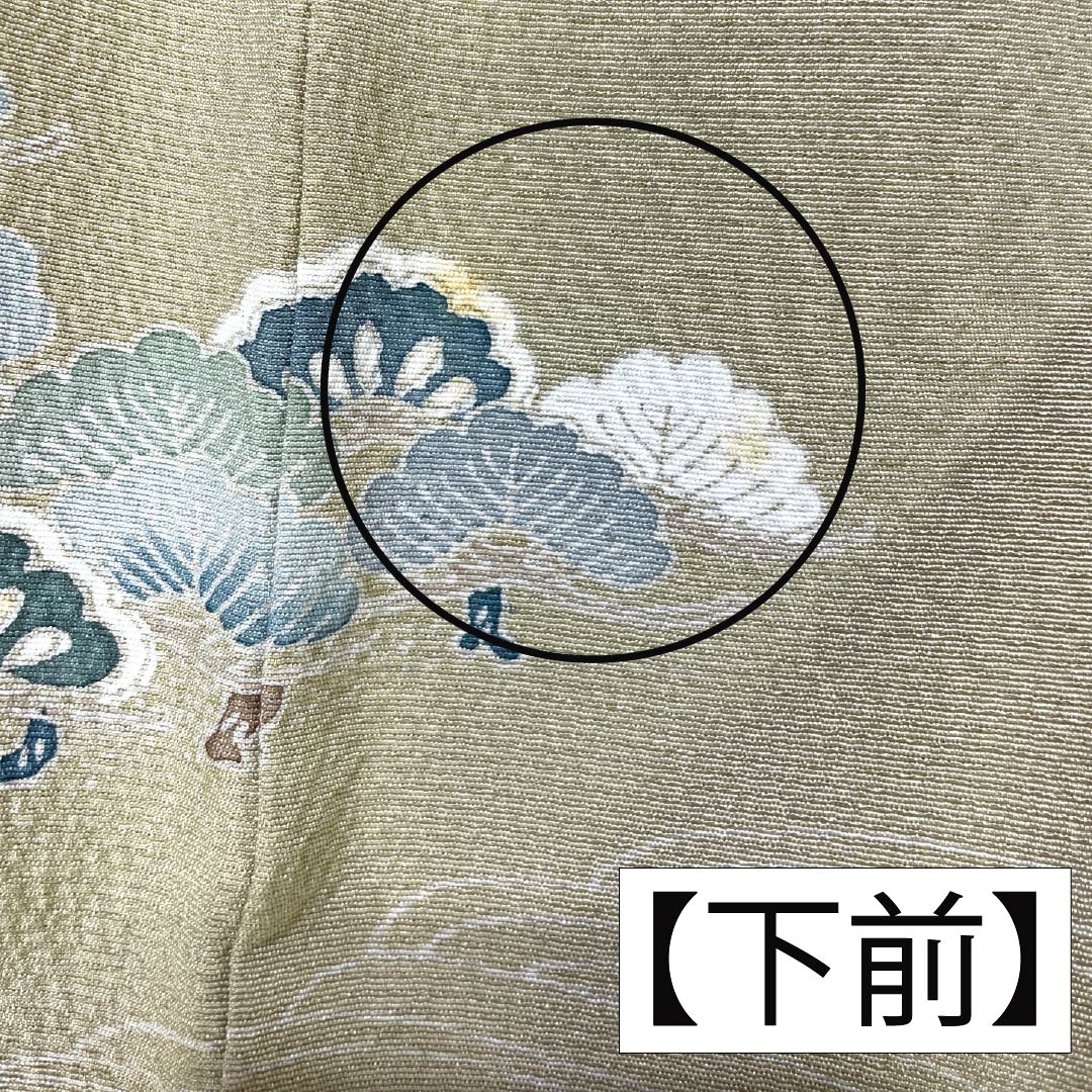 Visiting Kimono, Pure Silk, Grade A, Lined, Length 157.5cm, Sleeve Length 62.5cm, Rikyu White Brown (Rikyu Shirachairo), Kyoto Yuzen, Ivy, Single Crest, Artist's Work, Landscape Pattern, Green, Product Number: 1112007073319