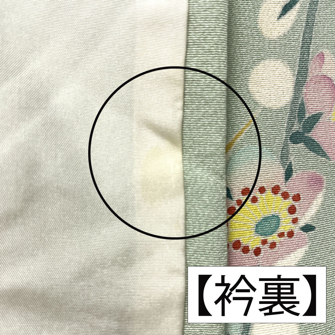 訪問着 正絹 袷 身丈165cm 裄丈63.5cm 白緑色（びゃくろくいろ） 加賀友禅 作家物 一つ紋 中陰五瓜 Aランク 緑系 1112005713519