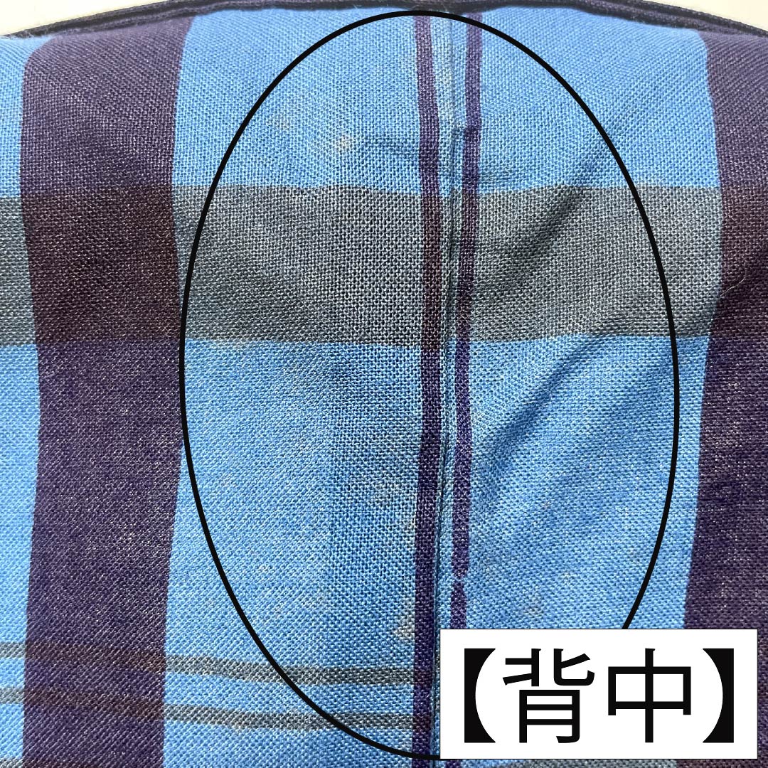 メンズ浴衣 木綿 Bランク 身丈142cm 裄丈68.5cm 青黛色（せいたいいろ） 格子 単衣 青系 1138000914417