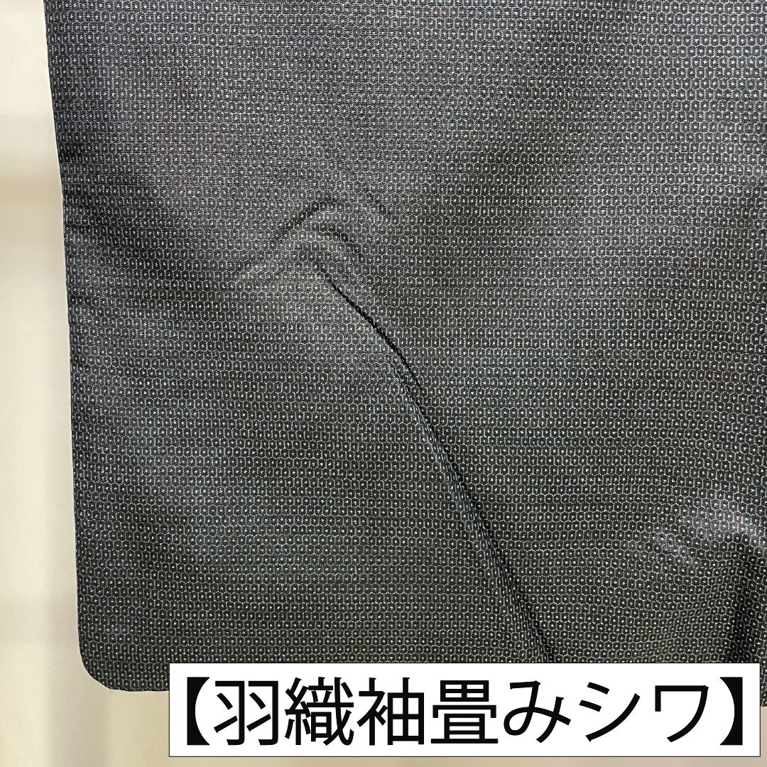 男物 正絹 Sランク 身丈139cm 裄丈66.5cm 大島紬 100亀甲 袷 紺系 1119001752318