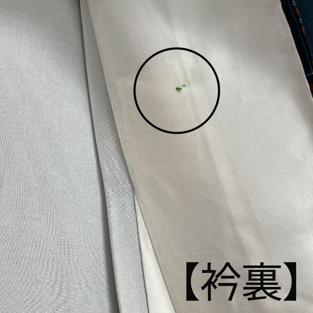 大島紬 身丈149.5cm 裄丈64cm 百入茶色 横縞模様 正絹 Sランク 袷 緑系 1116001662119