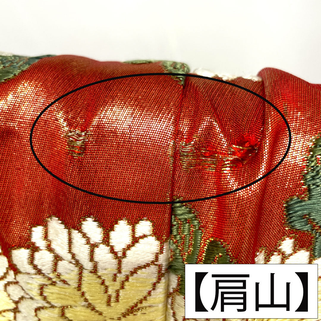 色打掛 正絹 Bランク 身丈188cm 裄丈65cm 唐織 鶴 御所車 草花模様 袷 朱系 1110000904916
