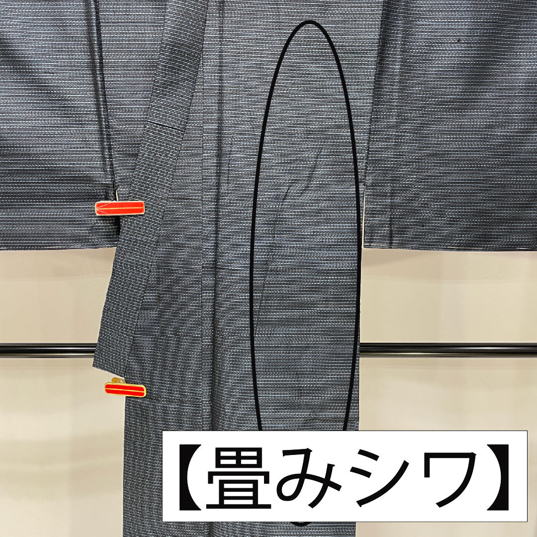 男物 正絹 Sランク 身丈141.5cm 裄丈64cm 大島紬 横双絣 しつけ糸付き 袷 紺系 1119001732418