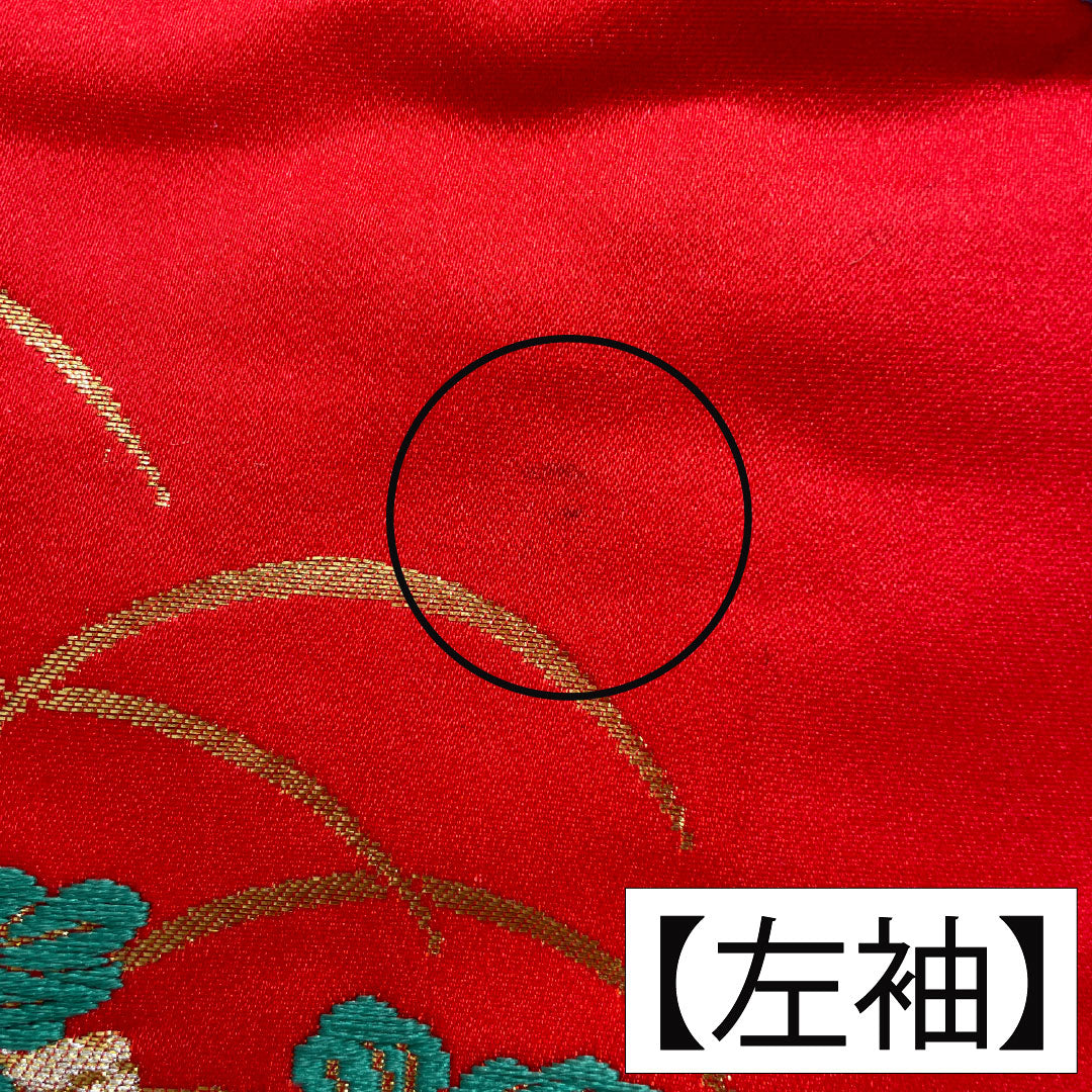 色打掛 正絹 Aランク 身丈194cm 裄丈67cm 唐織 鶴 菊 桜 袷 赤系 1110000953912